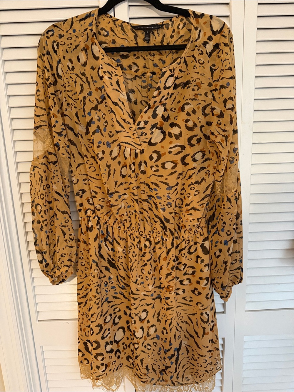White House Black Market Mustard Animal Print Mini Dress Size 8